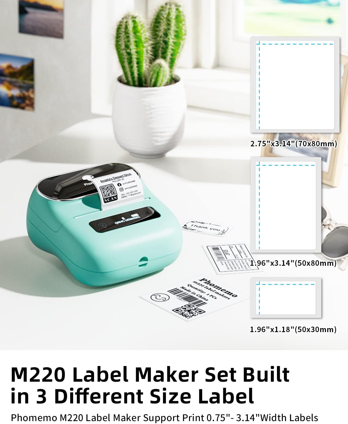 Phomemo Label Maker,M220 Label Printer,3 Inch Bluetooth Thermal Label Maker Machine with 6000+ Icons,700+ Templates,400+ Fonts,for Kids School Items,Small Business,Large Sticker