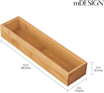 mDesign Slim Wooden Bamboo Drawer Organizer for Office - 12" Long Stackable Storage Box Tray for Desk Drawers/Cabinet - Junk Drawer and Accessories Organization - Echo Collection, 2 Pack, Natural Wood
