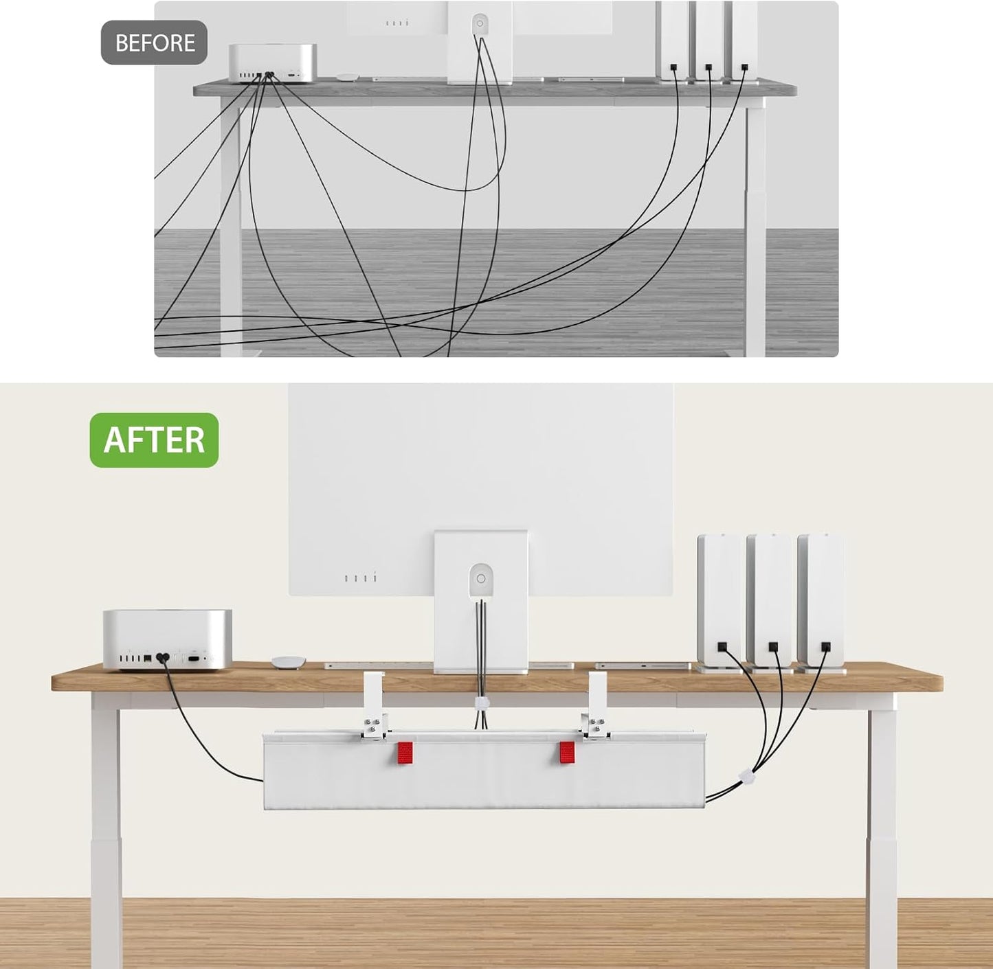 KEEGH Extra Large 48" Under Desk Cable Management Tray - Under Desk Cord Management - Clamp/Screw Mount - Support Upto 70lbs - Fabric Wire Management - Cable Raceways Tray Cord Hiders for Office/Home
