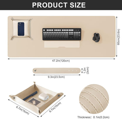DAWNTREES Dual Sided Desk Mat,Leather Desk Pad,Cork Desk Mat Protector,with PU Leather Valet Tray Organizer,Large Mouse Pad,Desk Writing Pad for Office and Home(Dark Green 31.5"x15.8")