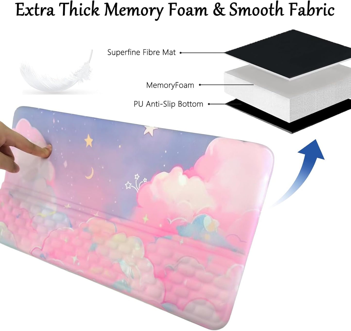 Computer Keyboard Stand Pad with Wrist Rest Purple Blue Cloud Keyboard Pad Support with Comfortable Galaxy Stars Wrist Pad Cute Girl Ergonomic Tilted Keyboard Riser Holder for Desktop Office Home