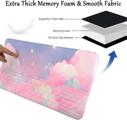 Computer Keyboard Stand Pad with Wrist Rest Purple Blue Cloud Keyboard Pad Support with Comfortable Galaxy Stars Wrist Pad Cute Girl Ergonomic Tilted Keyboard Riser Holder for Desktop Office Home