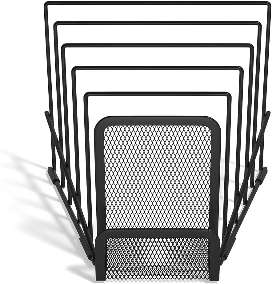TRU RED Wire Mesh Letter Holder, 6‑Compartment, Matte Black, 2‑Pack – Vertical Desktop Organizer for Mail & Documents