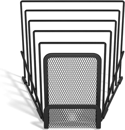 TRU RED Wire Mesh Letter Holder, 6‑Compartment, Matte Black, 2‑Pack – Vertical Desktop Organizer for Mail & Documents
