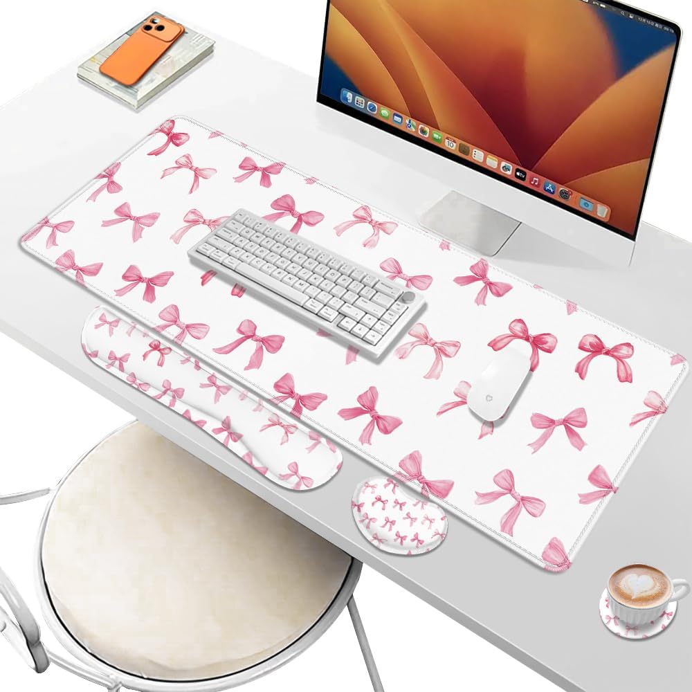 Desk Pad and Keyboard Wrist Rest, Large Mouse Pad + Keyboard Pad+Mouse Wrist Support, Non-Slip Desk Mat Protector for Office, Home 31.5×11.8 Inches Anime Dragon