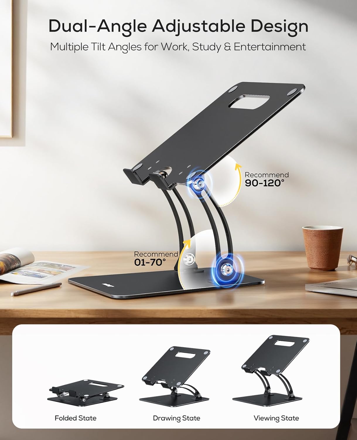 Nulaxy Ergonomic Adjustable Laptop Stand for Desk, Dual Foldable Computer Riser with Advanced Heat-Vent, Heavy-Duty Portable Notebook Holder for Posture Correction, Compatible with Mac 10-17" Laptops