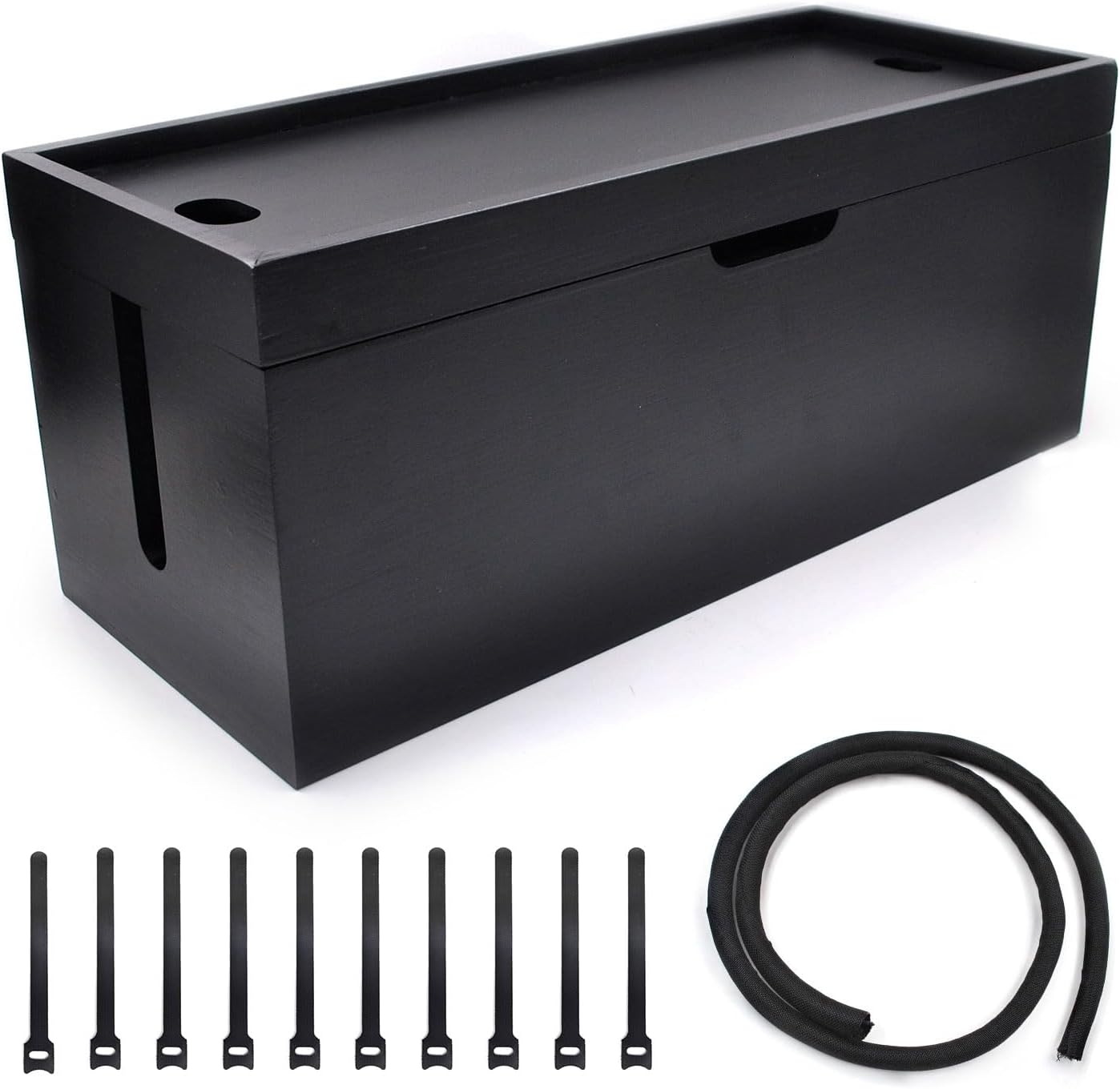 15 inch Bamboo Large Cable Management Box, Cable Box Organizer Cord Box Hider - Power Strip Box Hider Cable Storage Box for Office, TV Wires, Desk Cord Organizer, No Assembley Required, Bamboo (Black)