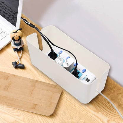 Cable Management Organizer Box, 2 Pack Large Storage Bamboo Lid Wires Concealer Holder for Office Desk, Home, Kitchen, TV, Computer, Cover Hide Tidy Surge Protector Power Strips & Cords (White)
