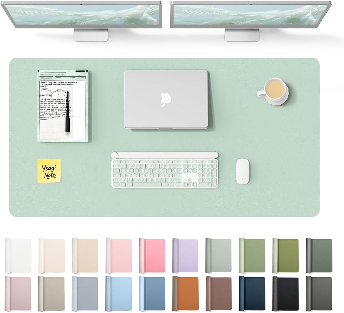 YSAGi Leather Desk Protector, Office Mat, Large Mouse Mat, Non-Slip PU Leather Blotter, Laptop Pad, Waterproof Writing Pad for Office and Home (Light Pink, 23.6" x 13.8") - Colors A