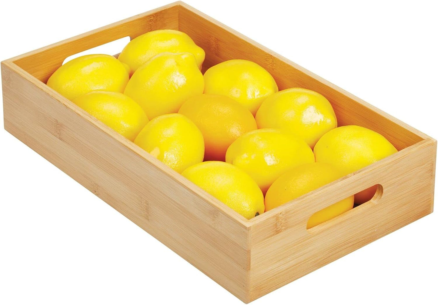 mDesign Kitchen Storage Box – Open-Top Bamboo Storage Tray with Handles – Versatile Cupboard Organiser for Shelves, Pantries, Surfaces and Cupboards – Natural