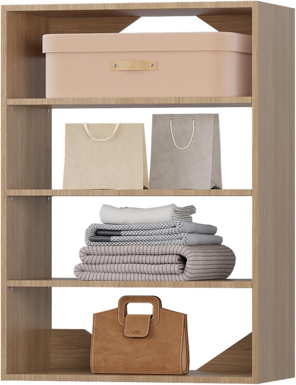 4-Drawer Stackable Storage Organizer Unit for Closet, Modular Wood Closet Storage Bins with Drawers, Closet She-lf Organizer Basket for Hanging Clothes, Wood, 25.5"W