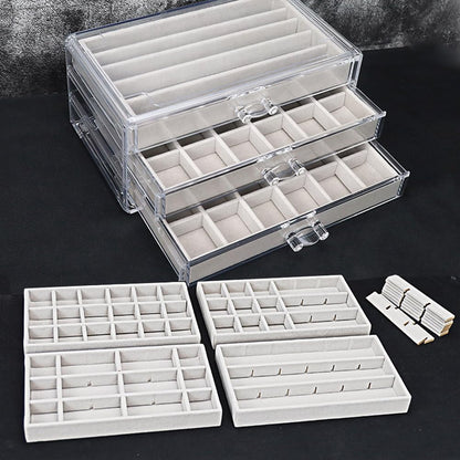 YUFONG Earring Organizer Box Acrylic Jewelry Organizer with 3 Drawers 54 Adjustable Grids Clear Stackable Earring Holder Velvet Trays Ring Display Case for Women Girls (Beige)