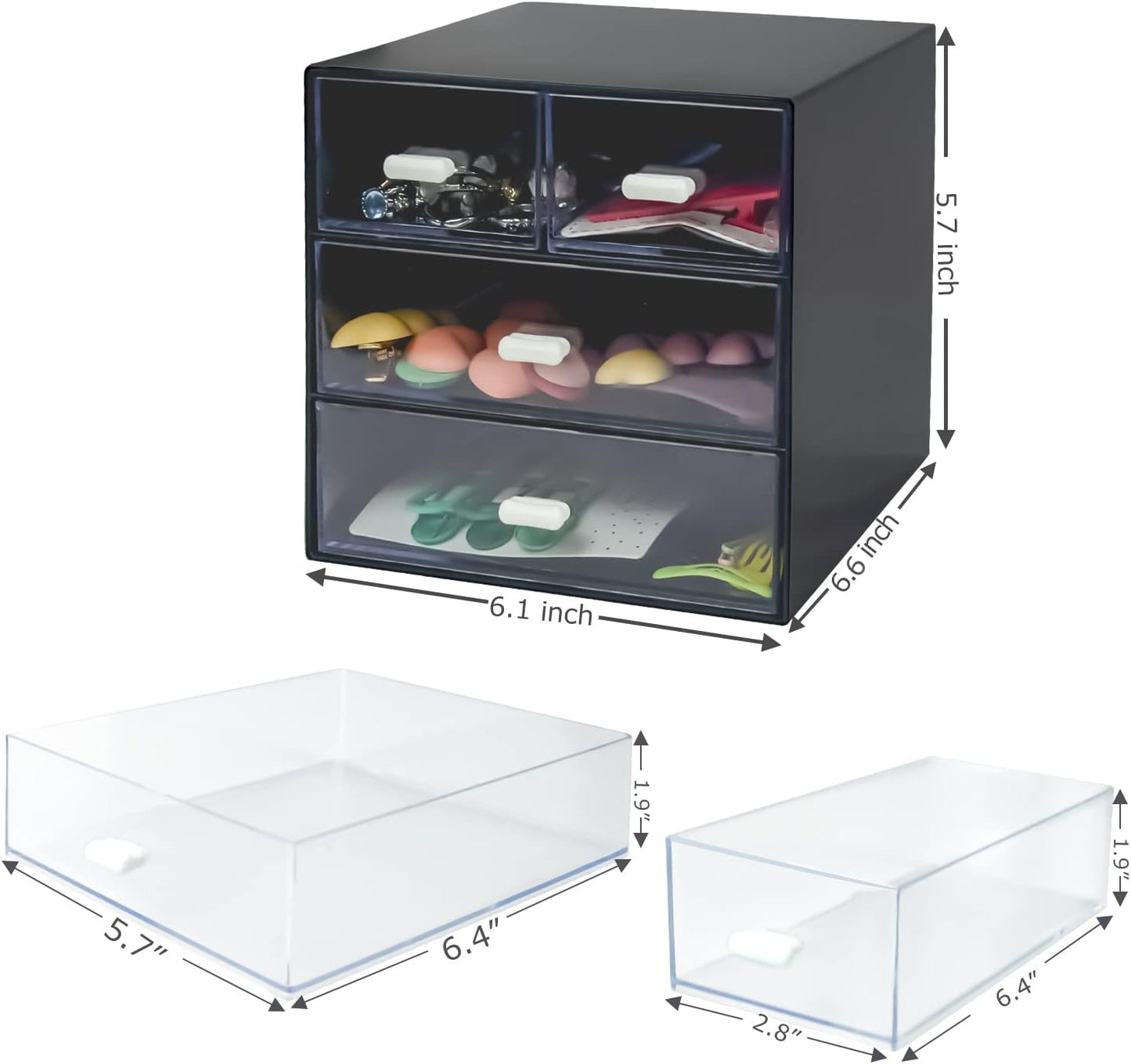 Desk Organizer with Drawer, Desk Storage Box, Plastic Office Stationery Supplies Organizers, Desktop Organizer for Office School Home (4 drawer, Black)