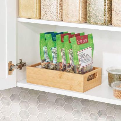 mDesign Kitchen Storage Box – Open-Top Bamboo Storage Tray with Handles – Versatile Cupboard Organiser for Shelves, Pantries, Surfaces and Cupboards – Natural