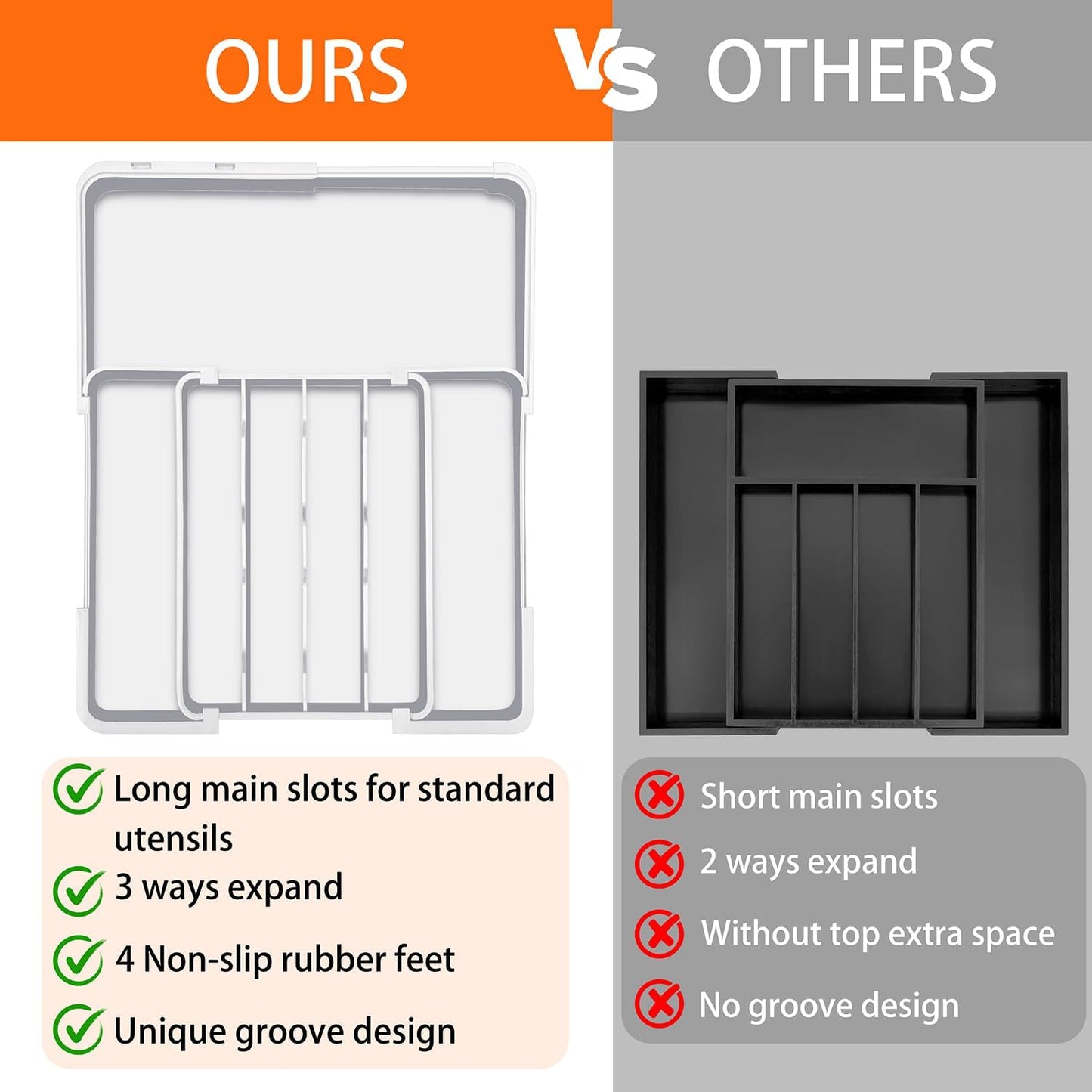 Spaclear Silverware Organizer - Expandable Kitchen Drawer Organizer, Utensil Drawer Organizer, Adjustable Plastic Flatware and Cutlery Holder, Kitchen Organizers Storage for Forks Knives, Black