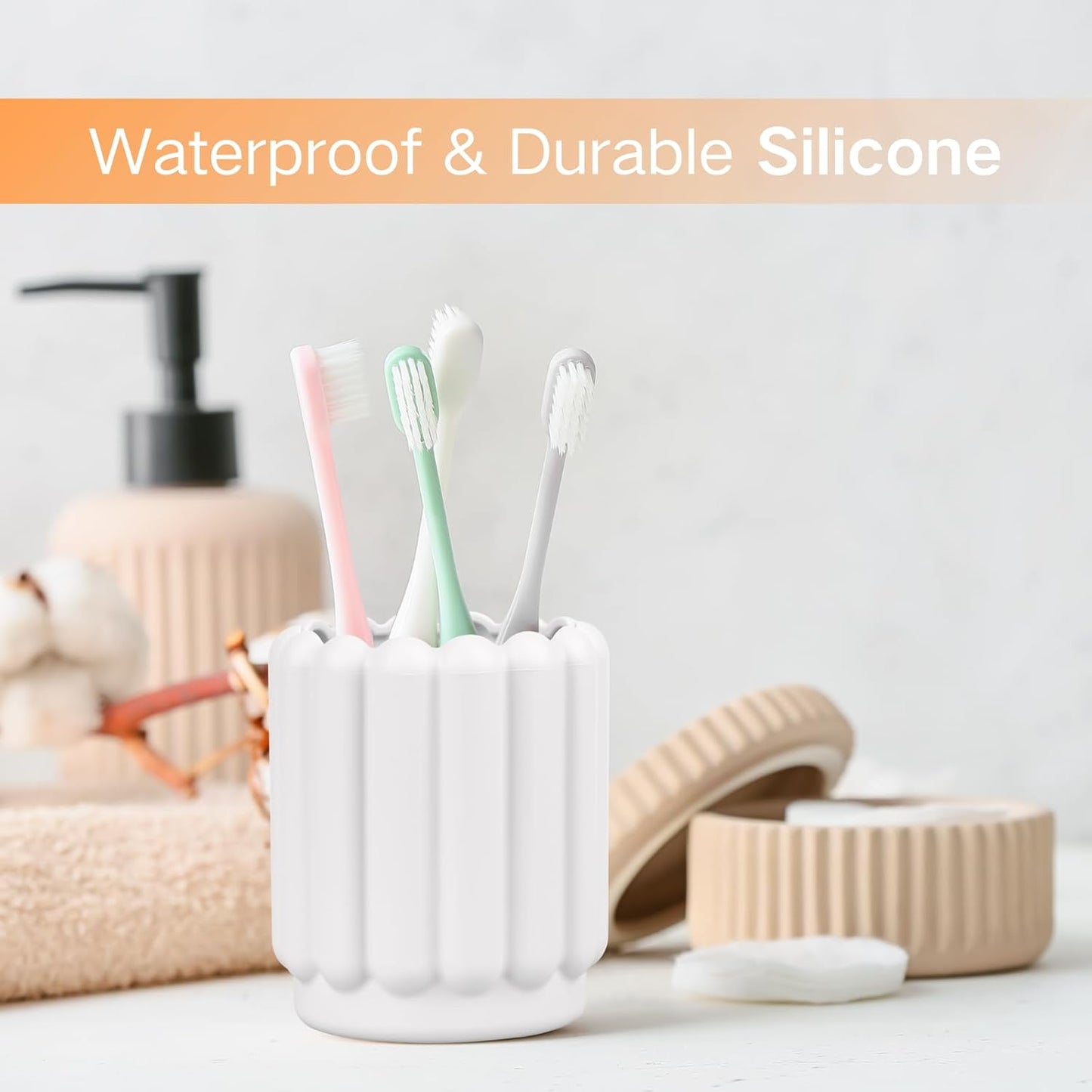 Silicone Pen Holder, Pencil Holder Cute Pens Cup for Desk for Kids Office Decor Desk Accessories Pen Pot Desk Organizer (White)