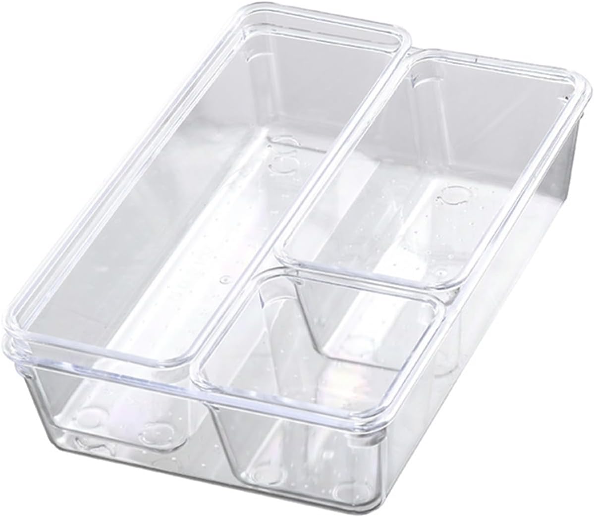 4-Pack Clear Plastic Drawer Organizers - Stackable Modular Bins for Kitchen Utensils, Makeup & Office Supplies - Thin Profile Design Fits Dresser/Bathroom Cabinets - Non-Slip Base