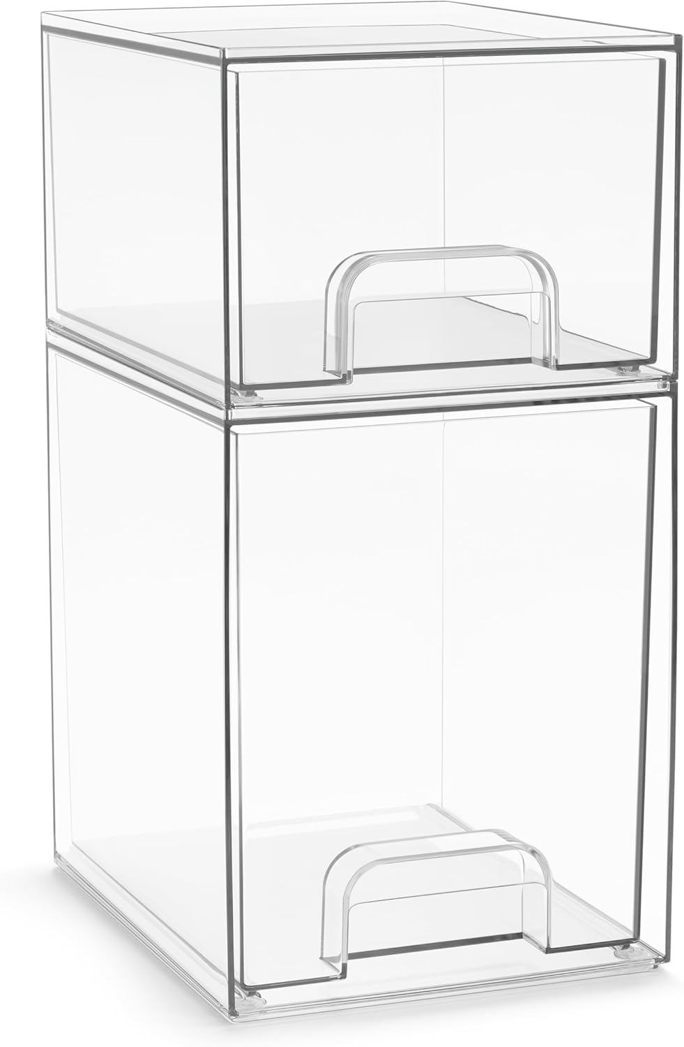 Sorbus Acrylic Storage Containers - 2 Pack, Stackable Storage Bins Set for Bathroom Organization - Clear Acrylic Drawer Organizers - Makeup Case Pull-Out Drawers (7.6’’ Tall)