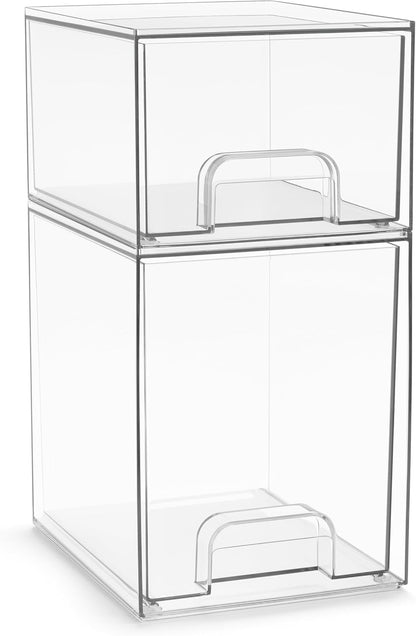 Sorbus Acrylic Storage Containers - 2 Pack, Stackable Storage Bins Set for Bathroom Organization - Clear Acrylic Drawer Organizers - Makeup Case Pull-Out Drawers (7.6’’ Tall)