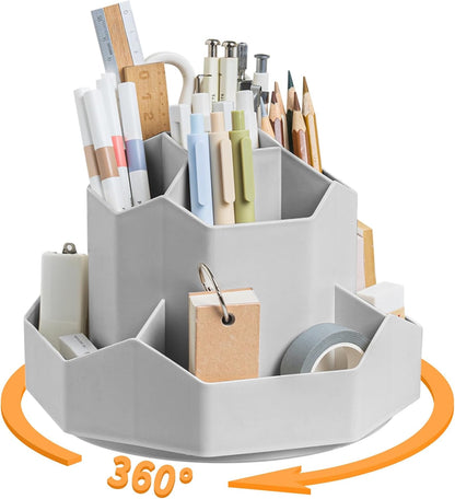 Cayxenful Pencil Pen Holder for Desk,9 Slots 360 Degree Rotating Desk Organizers,Desktop Storage Stationery Supplies Organizer, Cute Pencil Cup Pot For Office, School, Home(White)