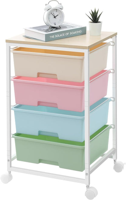 SYKIARIOL Utility Cart with 4 Drawers, Multipurpose Rolling Storage Cart with 4 Drawers and 2 Lockable Wheels, 4-Tier Rolling Storage Cart Organizer for Home Office Dorm, Bright White