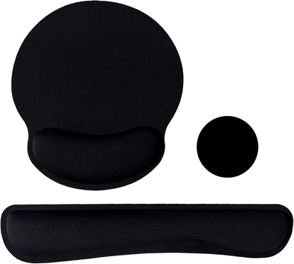Keyboard Wrist Rest Pad Mouse Pad with Wrist Support Set of 3, Mousepad with Non-Slip Rubber Base, Ergonomic Memory Foam Mouse Wrist Cushion Support for Home Office Laptop Computer, Flower Black