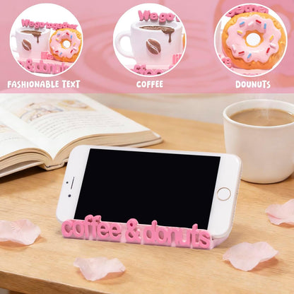 ZAWUU Coffee & Donuts Phone Stand - Cute Resin Phone Holder for Desk, Bedside Table, and Kitchen Counter, Adjustable Vertical & Horizontal Display, Fun Gift for Coffee Lovers, Women, and Teens