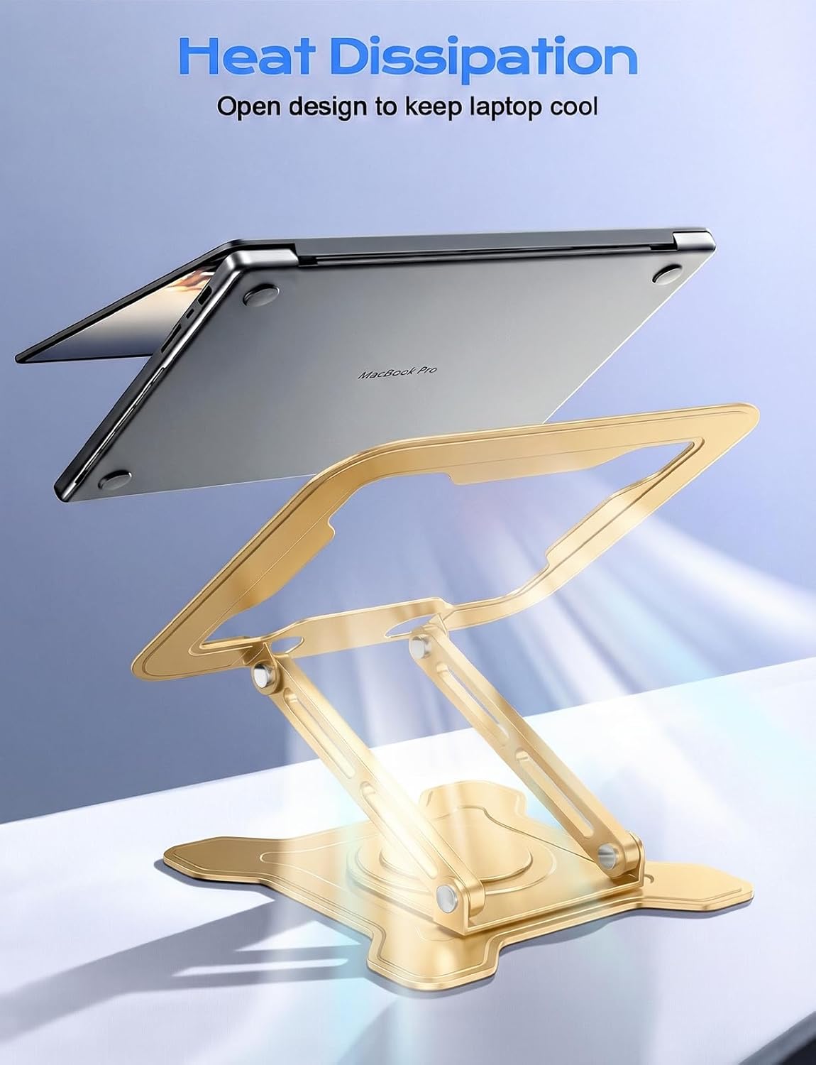 JCZT Adjustable Laptop Stand for Desk, 360° Rotating Base Ergonomic Computer Stand, Laptop Riser Foldable Protable for Office Home Fits Compatible with MacBook Pro/Air Notebook up to 10-16" Black