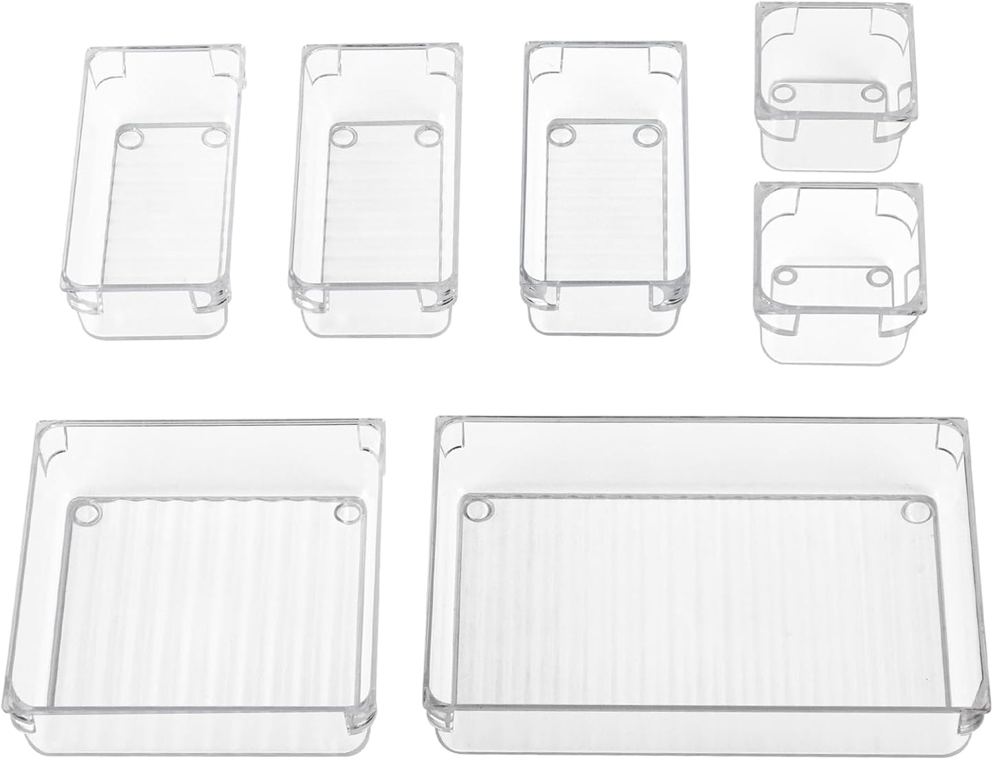 AMEITECH 7 PCS Clear Drawer Organizer Set, 4 Sizes Acrylic Drawer Storage Trays, Plastic Desk Drawer Organizer for Office, Storage Bins for Makeup, Vanity, Bedroom, Kitchen Gadgets Utensils