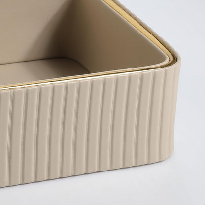 Desk Organizer Tray, PU Leather Nightstand Organizer Perfume Valet Tray for Men Women, Decorative Vanity Trays Trinket Dish Key Bowl for Entryway Table (2pcs, Ivory, Large+Small)
