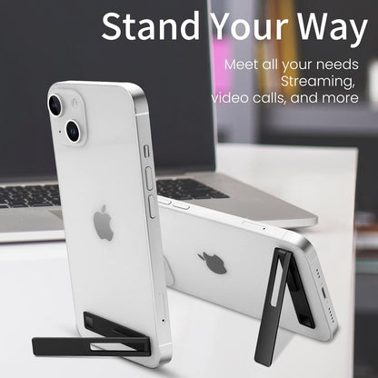 Mini Phone Kickstand, Folding Invisible Portable Metal Cell Phone Stand Holder for Desk, Compatible with iPhone, Samsung and All Cellphones, Black
