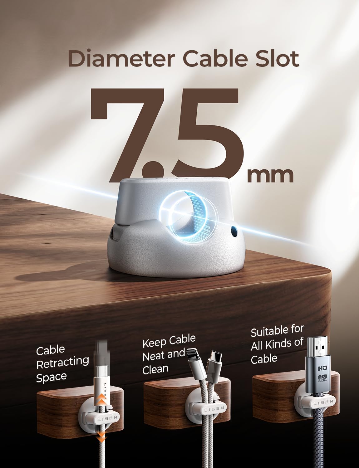 LISEN Magnetic Charging Cord Holder 8-Pack Charging Cord Organizer [1S Click-in], Easy Open Cable Holder with Strong Adhesive, Cable Management Clips Neatly for Nightstand, Desk, Home, Office, Car