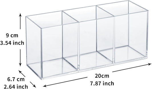 elysolpluv Clear Acrylic Silverware & Pen Organizer Caddy, Transparent Plastic Silverware Holder, Perfect for Office, Bedroom, and Bathroom Storage