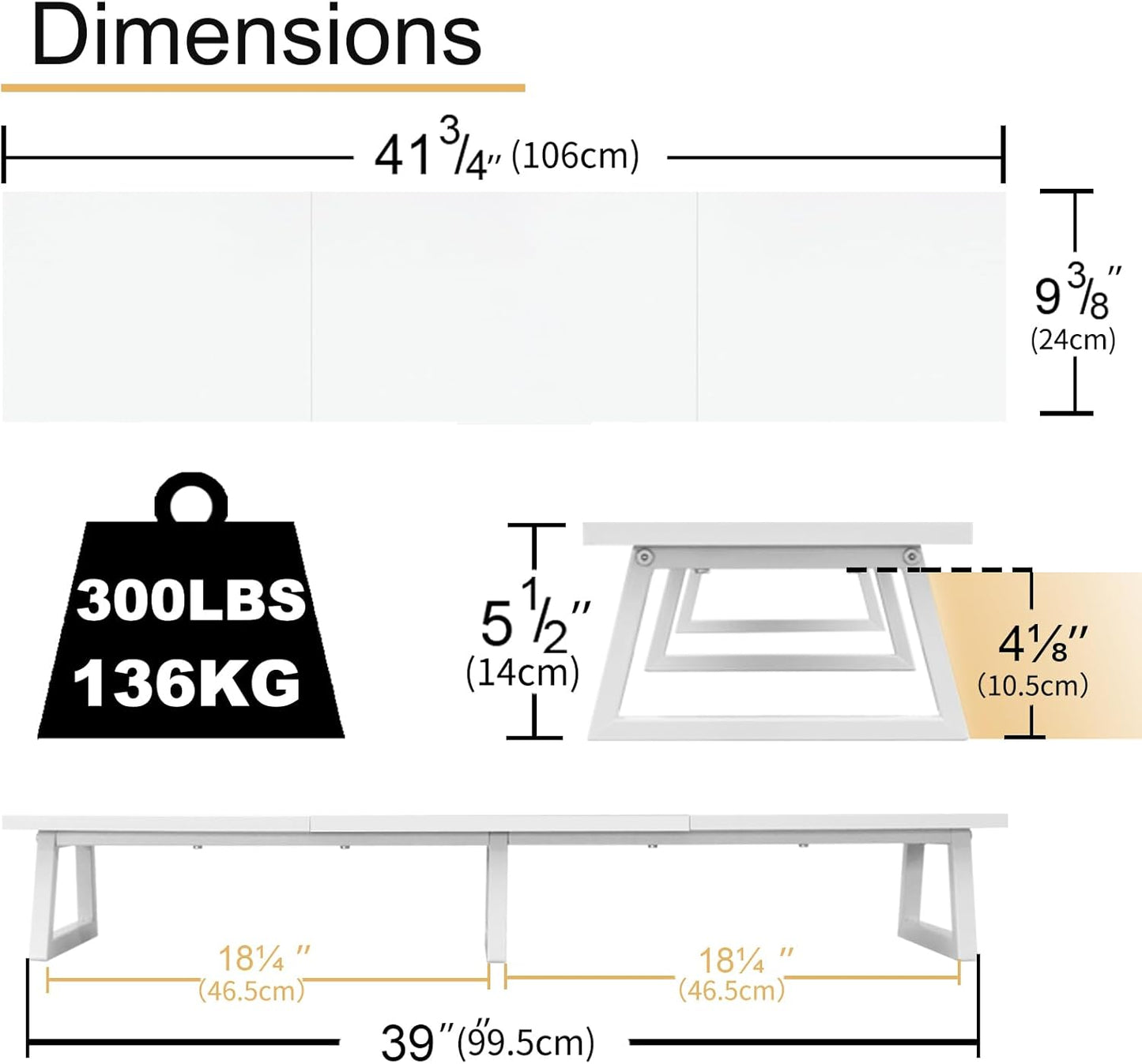 TEAMIX 42 inch Large [Dual] [Monitor] [Riser],Rustic Brown Extra Long TV [Stand Wood & Steel Desktop [Riser] with Storage for [Dual] Screen Office Desk Organization