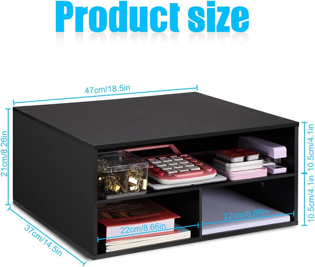EMERIT Printer Stand Shelf with Storage Wood Desk Paper Organzier for Home/Office,Printer Riser, 2 Tire