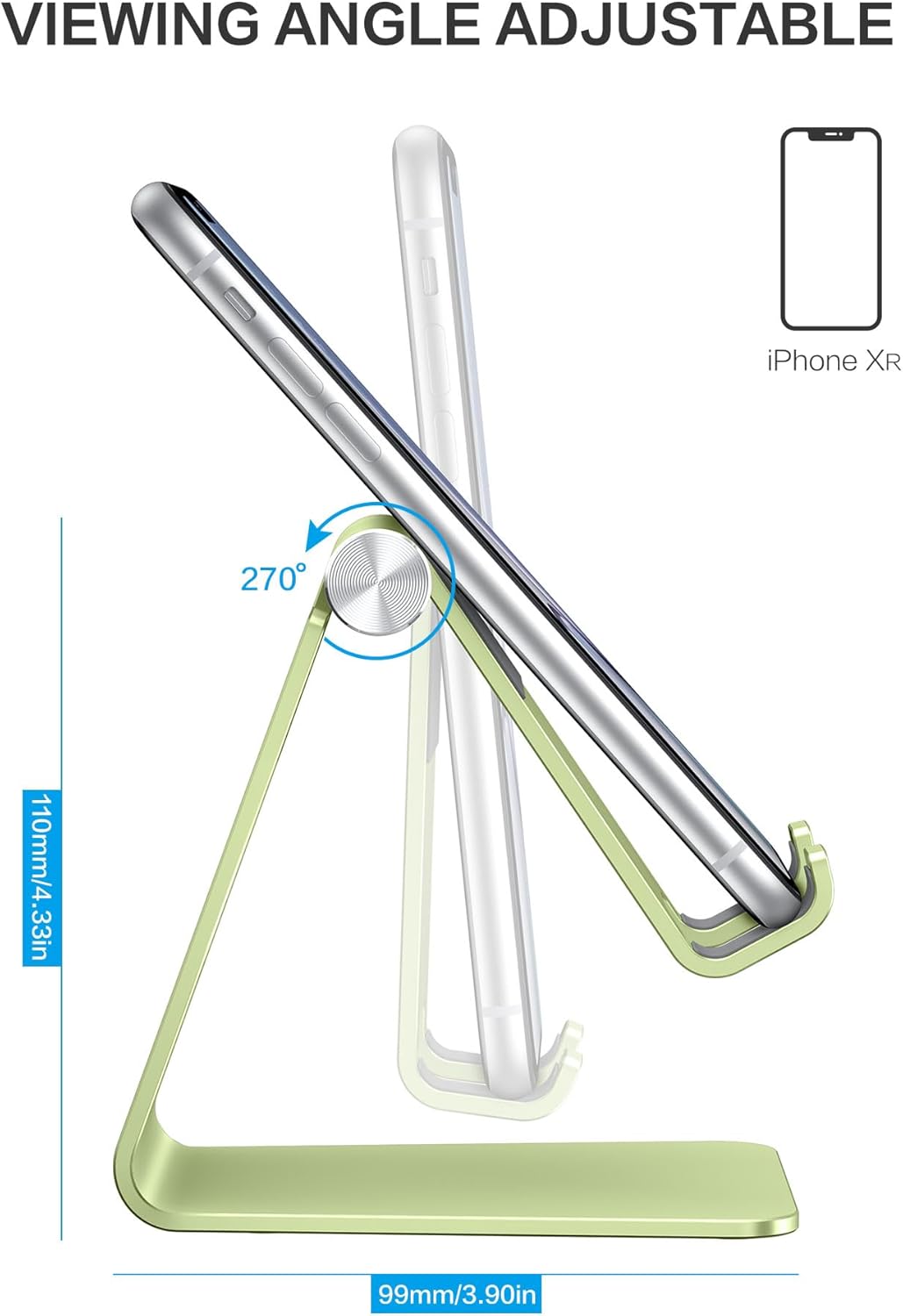 Adjustable Cell Phone Stand, OMOTON Aluminum Desktop Cellphone Stand with Anti-Slip Base and Convenient Charging Port, Fits All Smart Phones, Silver