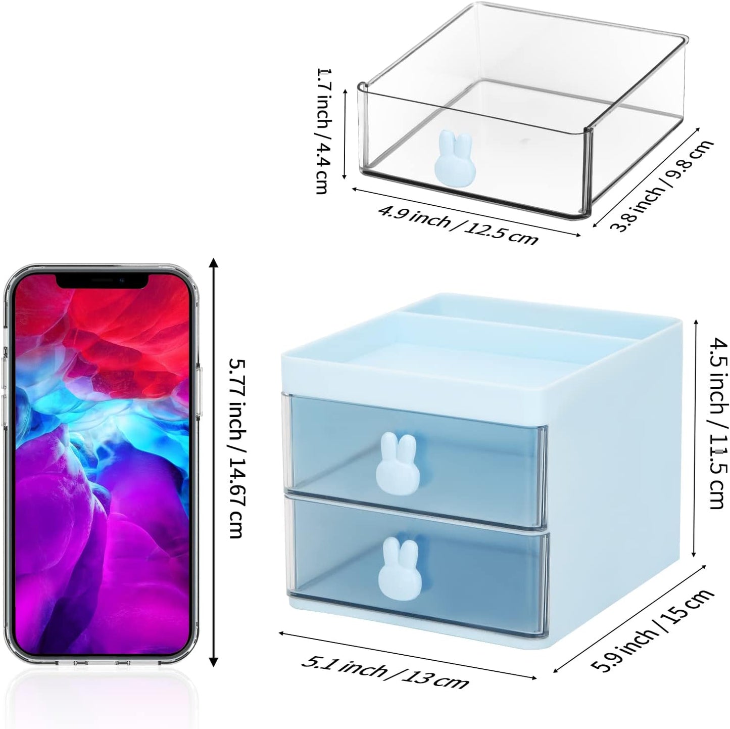 LETURE Small Desk Organizer With Drawer, Office Desktop Storage Box, Business Card/Pen/Pencil/Mobile Phone/Stationery Holder Storage Box, Makeup Organizer for Office School Home (Pink)
