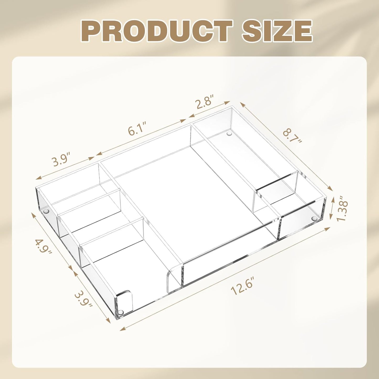 Briwooody 3 Pcs Clear Acrylic Desk Drawer Organizer 13.7 x 8.7 x 2 Inch Drawer Organizer Trays with 8 Compartments Desk Accessories for Office Makeup Silverware Bathroom
