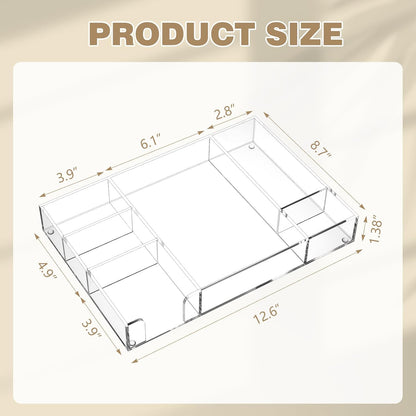 Briwooody 3 Pcs Clear Acrylic Desk Drawer Organizer 13.7 x 8.7 x 2 Inch Drawer Organizer Trays with 8 Compartments Desk Accessories for Office Makeup Silverware Bathroom