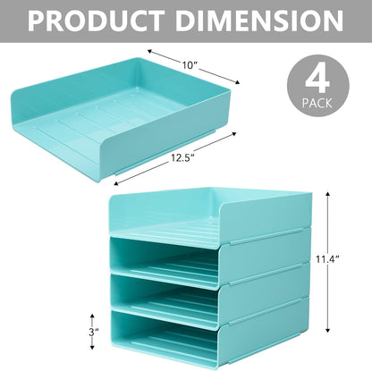 Tiawudi Desk Organizer, Clear Office Organization and Storage, Plastic Letter Tray, Stackable File Organizer for Classroom, Home, Documents, Notes, Folders, Books and Pens, 4 Tier