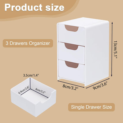 BTSKY 2 Pack Small Acrylic Storage Organizer with Drawers, 3-Layer White Desktop Organizer for Office Supplies Mini Storage Box with Drawers for Desk, Desktop Makeup Drawer Jewelry Storage Box