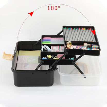 BTSKY 3-Layer Plastic Dividing Storage Box Craft Organizer and Storage with Adjustable Spacers Portable Handled Art Supply Organizer Multipurpose Home Utility Box for Medicine Sewing(Haze Green)