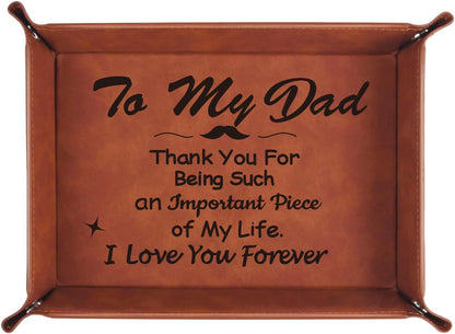 To My Dad Gifts,Leather Tray Engraved Personalized Gifts Unique Dad Birthday Gifts from Daughter Son,Valet Tray Desktop Storage Organizer (I know DAD)