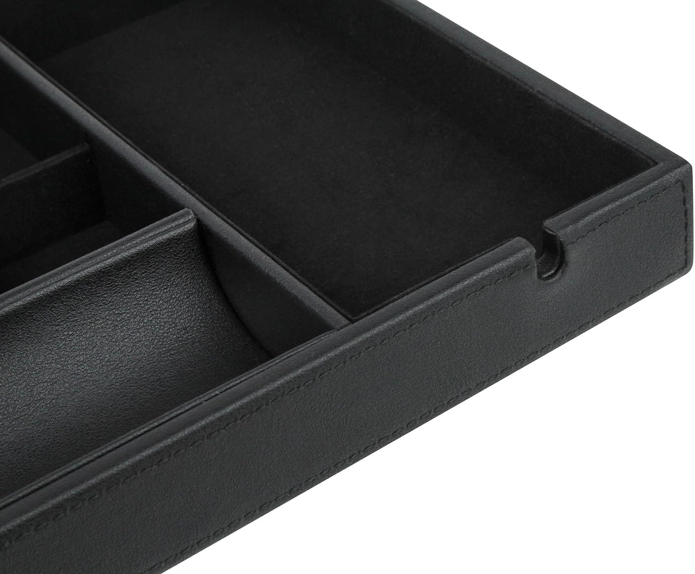 HofferRuffer Faux Leather Valet Tray for Gift, Nightstand Organizer Decorative Dresser Tray Box with Phone Charging Station, Storage Catchall for Men and Women (Black Organizer)