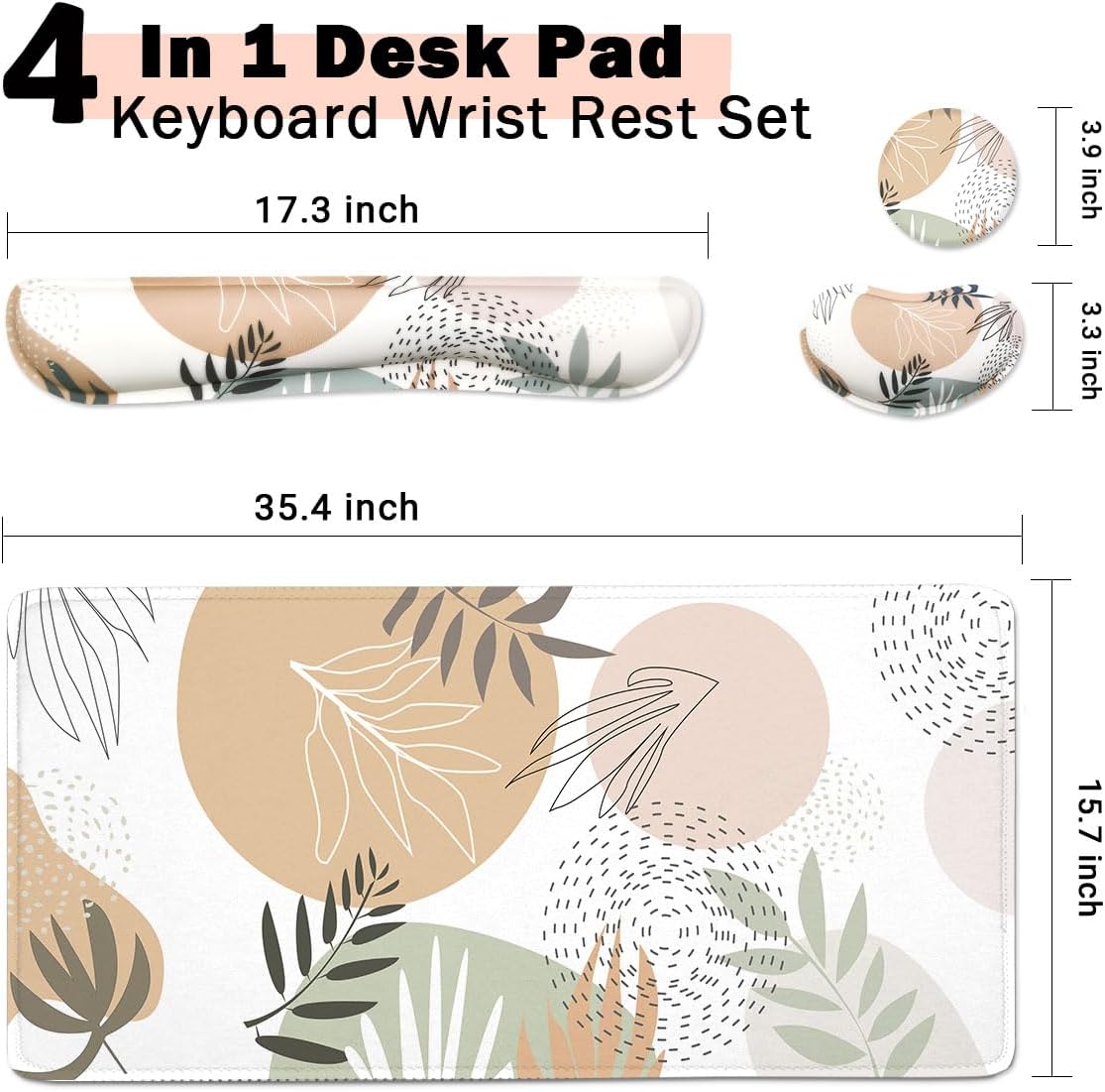 4-in-1 Large Gaming Mouse Pad, Keyboard Wrist Rest Pad & Wrist Support Mousepad Set, Extended Desk Pad Waterproof Desk Mat for Home Office Study Game-Black