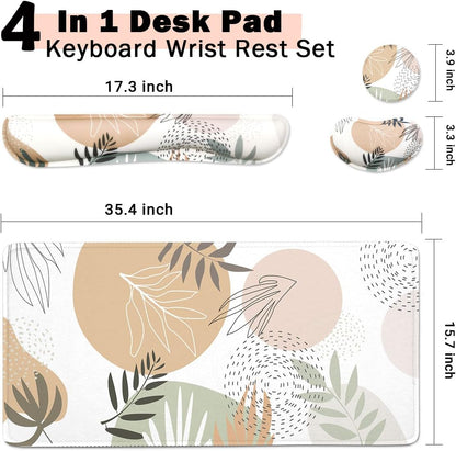4-in-1 Large Gaming Mouse Pad, Keyboard Wrist Rest Pad & Wrist Support Mousepad Set, Extended Desk Pad Waterproof Desk Mat for Home Office Study Game-Black