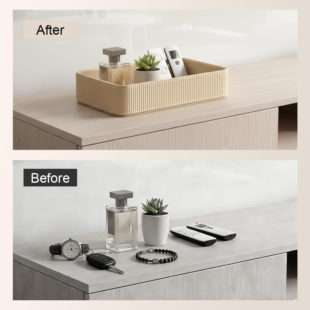 Desk Organizer Tray,PU Leather Valet Tray Modern Nightstand Organizer,Decorative Vanity Trays for Key Watch Wallet Perfume,Keeps Things Organized,Bedside Desktop Storage