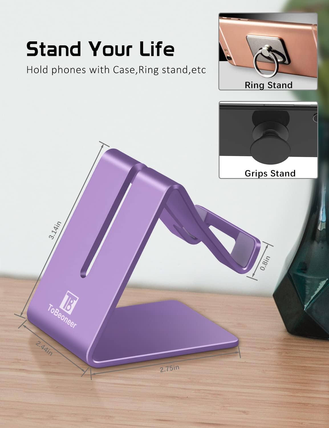 Desktop Cell Phone Stand Holder, Aluminum Solid Portable Universal Desk Stand for iPhone 16 15 14 13 12 11 X 8 7 6 Plus 5 Ipad 2 3 4 Mini Samsung Huawei All Mobile Smart Phone, Silver