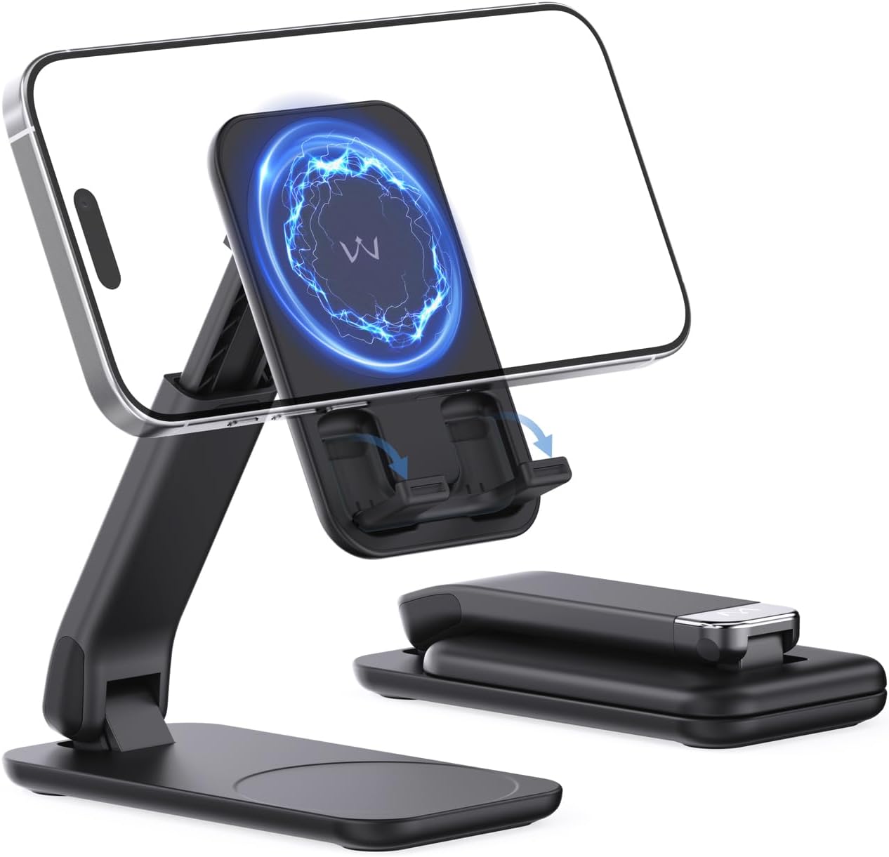 iWALK Magnetic Cell Phone Stand for Desk, Angle and Height Adjustable Mobile Phone Holder, Foldable Magnet Stand for iPhone 17 16 15 14 13 12 Pro Max and iPad, Cell Phone Holder for Samsung, White