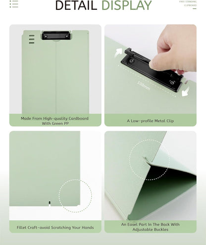 Free Standing Clipboard and Desktop Stand with Adjustable Buckles Easel Back - Foldable Stand and Document Holder for School, Office and Business Use (9.37 x 12.6 inches) (Light Green)